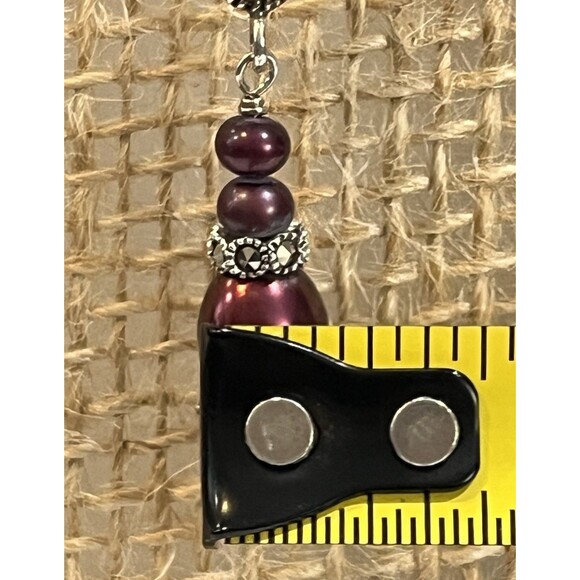 VTG 925 Red Cultured Pearl Garnet Gemstone Dangle Earrings Victorian Goth - Picture 5 of 5